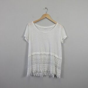 Club Monaco Lace Tunic Top Women L White Linen Cotton Beach Boho Coastal 152